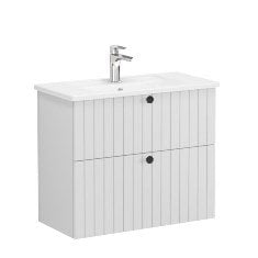 Vitra Root Groove 69248 Lavabo Dolabı, Çift Çekmeceli, Dar, 80 Cm, Mat Açık Gri, Köşeli Lavabolu